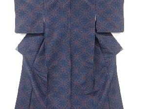 アンティーク　重ね七宝模様織り出し十日町紬着物